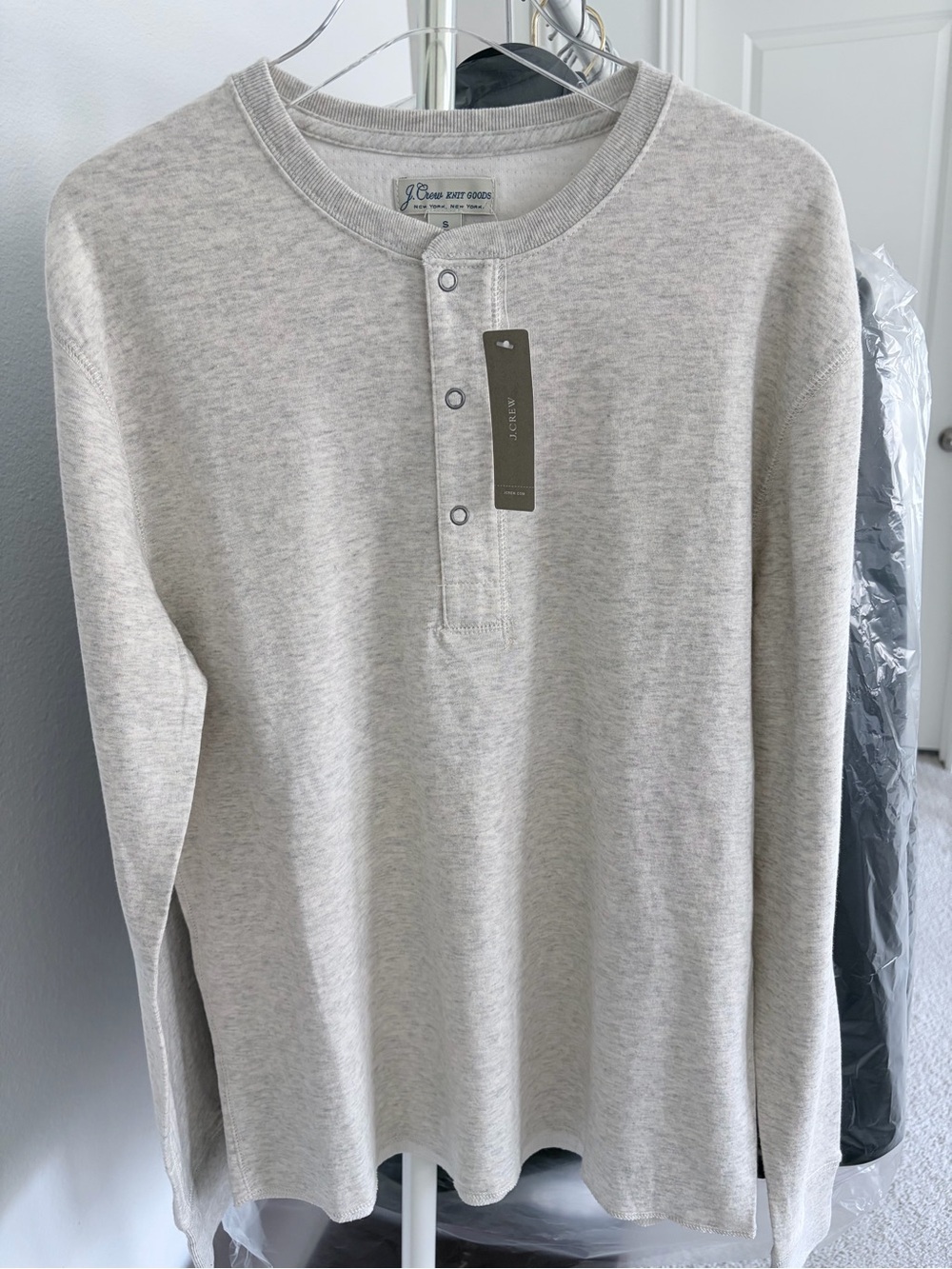 J.Crew Light Gray Henley Long-Sleeve Shirt Beige Small